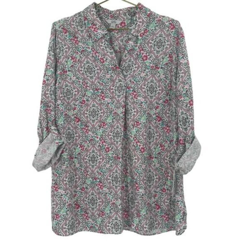 NWT Croft & Barrow Roll-Tab Sleeve Popover Tunic Large